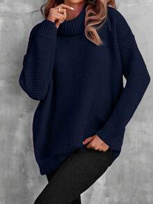 Maglione tinta unita minimalista da donna, adatto per uso quotidiano