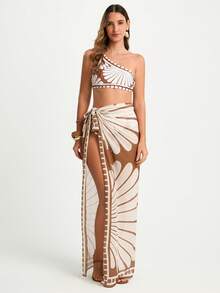 CAJUNI Áo choàng đi nghỉ họa tiết khối màu chéo dành cho nữ - Màu nâu  Mocha - Xem 4