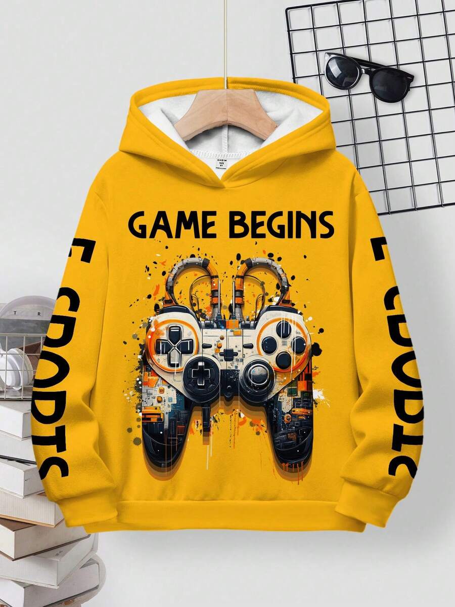 SHEIN Bolty Tween Boy Casual Loose Comfortable Stylish Gamepad Graphic, Text Print Long Sleeve Sweatshirt - Multicolor - View 1