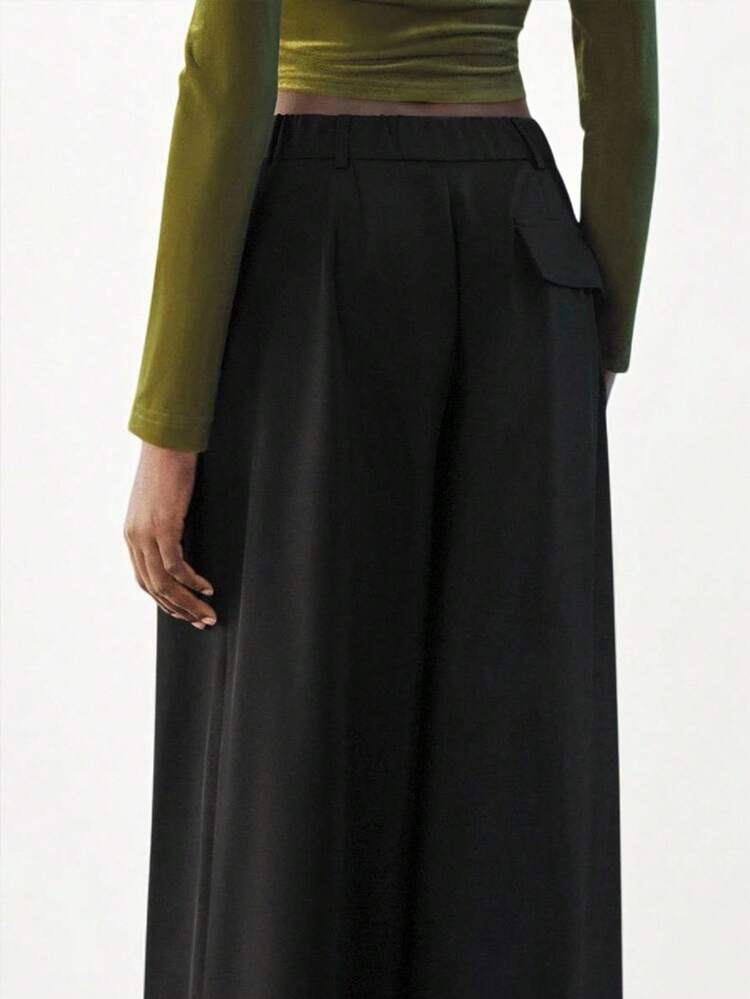 SHEIN Maija Women's Solid Color Pleated Wide Leg Loose Casual Pants