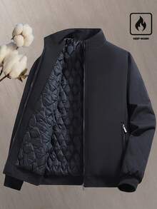 Manfinity Homme 男士休闲长袖羽绒服，立领，商务简约风，男友风外套，黑色，适合秋冬季穿着 - 黑色 - 查看 1