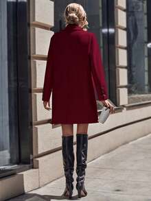 EMERY ROSE Solid Color Button Pocket Casual Versatile Long Sleeve Jacket - Burgundy - View 2