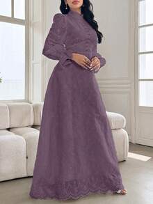 Modelyn 法式领泡泡袖连衣裙 - 紫色 - 查看 4