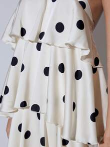 COSMINA Women's Elegant Polka Dot Print Backless Tiered Maxi Dress With Ruffle Hem, Vacation Style Dinner Dress Polkadot Dress,Wedding Guest Dress Women