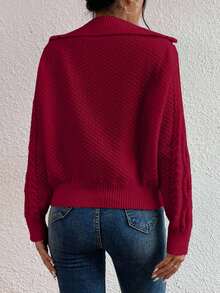 SHEIN Cottnline Solid Color Half-Zip Casual Pullover Sweater - Red - View 2