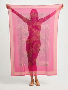 CAJUNI 女士性感海滩度假风格斑马纹侧系带开衩罩衫套装 - 粉色 - 查看 3