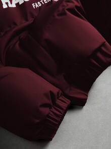 PAVTROS 男士插肩袖保暖时尚印花摩托车立领冬季外套 - 酒紅色 - 查看 5