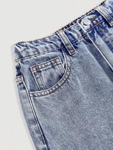 Girlism Tween Girl Y2k Fashion Lovely Cute Rainbow, Heart, Smiling Face Graffiti Pattern Blue Denim Loose Jeans Fall Winter,Casual And Versatile For Fall/Winter Dailywear And Streetwear,Halloween And Christmas,New Year,Thanksgiving,Baggy Street Jeans - Medium Wash - View 4