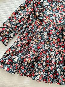 Babygirl Cute & Elegant Loose Ditsy Floral Ruffle Trim Long Sleeve Dress