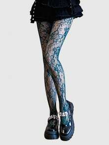 ROMWE Grunge Punk 2 Pairs Floral Lace Fishnet Tights, Vintage Erotic Opaque Pantyhose, Thin And Stretchy Sheer Stockings - Multicolor - View 4