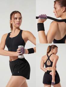 GLOWMODE Grip And Glow Sweat-Wicking Stretchy Non-Slip Rubber Mesh 4-Finger Training Gloves Gym Studio Yoga Workout Dumbbells Active Wear - Purple - View 7