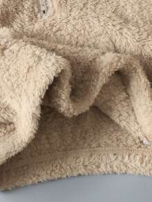 SHEIN Tween 女童宽松休闲半拉链字母贴花运动衫，短款 - 杏色 - 查看 3