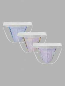 3 件装男士性感内裤，带字母腰带和镂空设计 - 彩色 - 查看 2