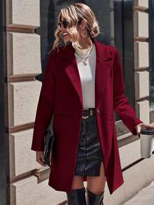 EMERY ROSE Solid Color Button Pocket Casual Versatile Long Sleeve Jacket - Burgundy - View 5