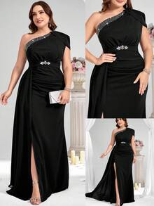 Coutiva Plus Size Formal Evening Gown (Heavily Embellished) - Black - View 1