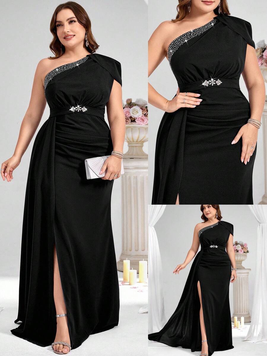 Coutiva Plus Size Formal Evening Gown (Heavily Embellished) - Black - View 1