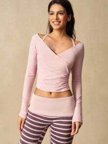 VARSIVA Einfarbiges, lässiges Damen Sport-Shirt mit geraffter Taille und Langarm - Pink - Übersicht 5