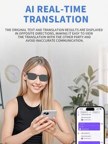 Multilingual AI Bluetooth Translation Glasses: Support Real-Time Conversion Of Over 20 Languages, Bluetooth HD Calls, A Must-Have For Smooth Communication During Trips
HD Call AI Translation Glasses: Fast Bluetooth Pairing, Accurate And Smooth Voice Translation, Essential For Business/Travel - 彩色 - 查看 13