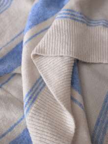 GlowEve Women's Lazy Knit Sweater, Loose V-Neck Knitted Top With Scarf Set, Cozy Winter - Blue and White - View 13