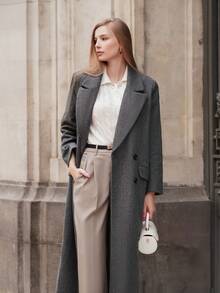 ORNATELLA 女士灰色中长款系腰缺口翻领大衣 - 灰色 - 查看 2