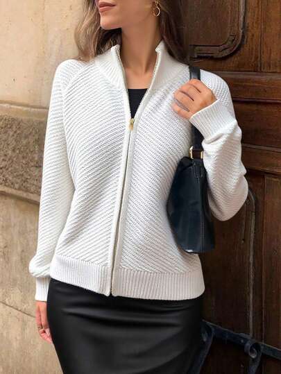 EURMUSE Dames polokraag met rits en metallic rits, gebreid vest