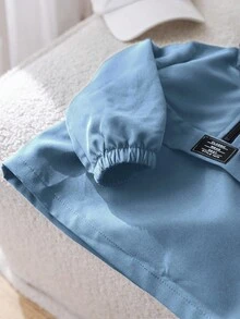 SHEIN Bộ 2 áo hoodie dệt kim trang trí màu xanh cho bé trai và quần cạp chun, trang phục thể thao thường ngày phù hợp mặc ngoài trời và trong nhà, mùa thu/đông - Màu xanh lam - Xem 10