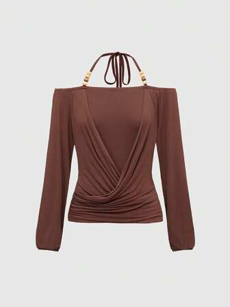 Fairycore Maglietta da donna in stile Y2K vintage e vintage, con spalline larghe, perline di legno e coulisse, 2 in 1