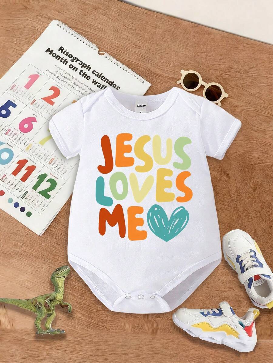 1件婴儿女童可爱海龟标语字母印花连体衣，短袖，夏季 - 白色 - 查看 1
