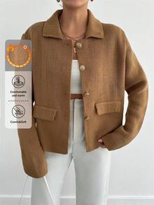 EURMUSE 女式纯色长袖单排扣休闲开衫，秋冬