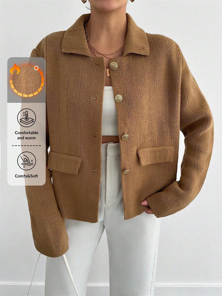 EURMUSE 女式纯色长袖单排扣休闲开衫，秋冬