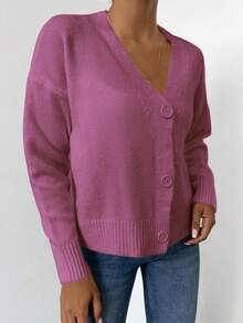 EURMUSE Cardigan spalle cadenti con bottone frontale - Rosa - Visualizzare 5