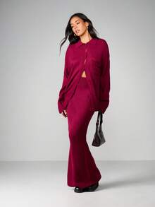 MISSGUIDED Cardigan oversize da donna con chiusura a bottoni e dettaglio di tasca sul petto, per comfort in autunno e inverno, adatto anche per Natale - Bordò - Visualizzare 4