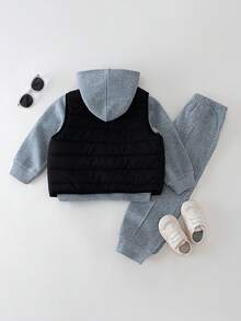 Loomiva 3pcs/Set Boys' Letter Print Soft Knit Hoodie Sweatshirt, Elastic Waist Jogger Pants And Sleeveless Vest - Multicolor - View 2