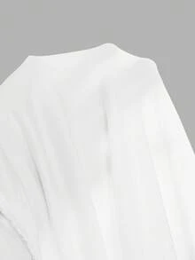 SHEIN Váy xòe trễ vai bèo nhún màu trơn thanh lịch cho bé gái tuổi mới lớn, mùa thu - trắng - Xem 7