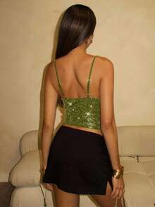 Glamine Sequin Material Women's Green Blouse For Christmas Party, Winter Banquet - Green - View 2