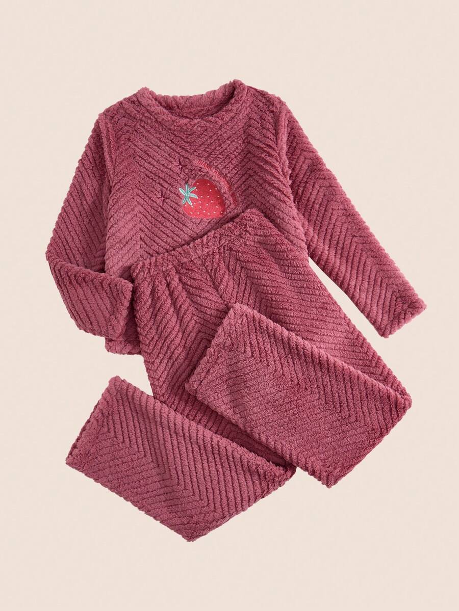 Manfinity Underwear&Sleepwear Basics 女士刺绣抓绒圆领长袖上衣和长裤睡衣套装，冬季，圣诞节