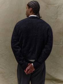 Musero 男士长袖马海毛双拉链开衫，隐形拉链细节，适合秋冬春三季穿着。 - 黑色 - 查看 2