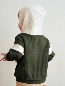 Cozy Pixies Sudadera con capucha de manga larga suave de jacquard decorativa para bebé niño, suéter de bebé niño para otoño e invierno en beige y verde - Verde militar - Ver 2