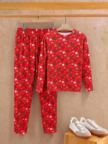 Manfinity NXTstreet 2pcs Men's Christmas Pattern Print Long Sleeve Top And Pants Pajama Set, Casual Homewear Couple Matching Sets Matching Pajama Set Couple Couples Couple Clothes Set Husband And Wife Matching Outfits I Love My Girlfriend I Love My Boyfriend - Multicolor - View 2