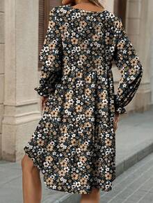 EMERY ROSE 休闲简约碎花图案宽松圆领大码连衣裙，适合秋冬季 - 彩色 - 查看 5