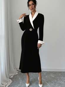 Modelyn Modisches minimalistisches schwarzes Kleid für den Büroalltag - Schwarz - Übersicht 5