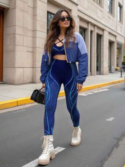 Innovista Woman Loose Fit Athletic Baggy Sports Jacket Contrast Color Stitching Workout Cropped Zip Up Fitness Clothes Running Daily Athleisure Office To Court Brunch To Gym Oversized (With Breathable Mesh Design Exercise Suit Fall Biker Lightweight HIIT Training Comfort Movement Cycling Outdoor Exercise Casual Urban Hip Hop Relaxed Style Healthy TT Viral Utilitarian Chic, Street Casual Chic