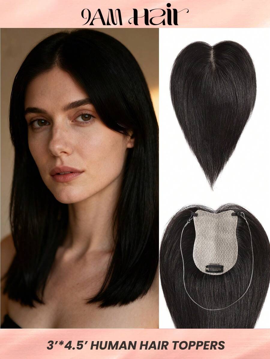 真人发饰 3*4.5 英寸底座尺寸 天然顶部假发直发饰 无胶、无绳型、方便舒适、轻薄透气。 - SNatural - 查看 1