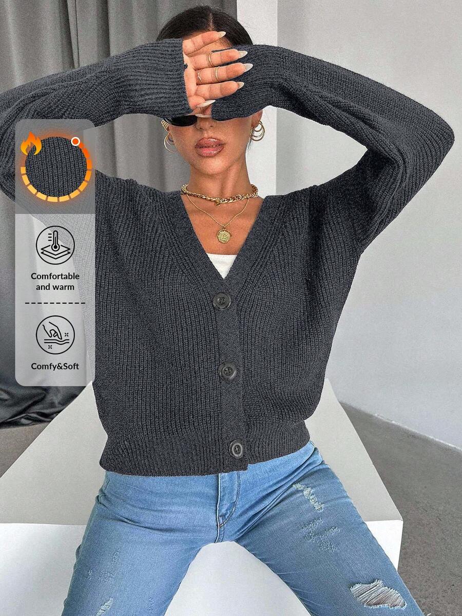 EURMUSE Women's Casual Versatile Solid Color Cardigan,Cardigans,Long Cardigans Woman,Petite,Tall - Dark Grey - View 1