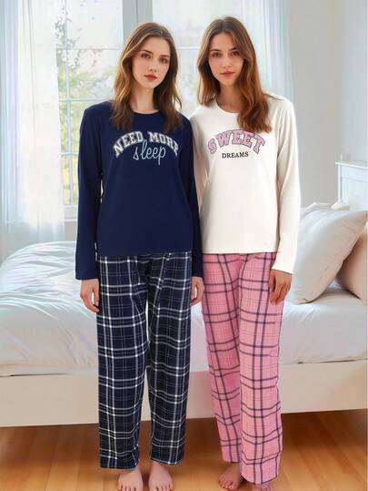 4pcs Teen Girl Pajama Set, Long Sleeve Top With Allover Print Pattern, Full Print Long Pants, Comfortable Milk Silk Fabric Homewear Long Sleeve Pajama Sets For Teen Girls