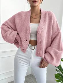 EURMUSE Casual Loose Button-Up Long Sleeve Cardigan For Women, Suitable For Everyday Wear,Petite Cardigans,Cardigans - Baby Pink - View 5