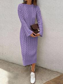 EURMUSE Women's Knitwear Long Dress With Cable Pattern,Petite - Violet Purple - View 8