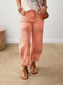 EMERY ROSE Plus Size Women Casual Tapered Pocket Versatile Jeans - Orange - View 1