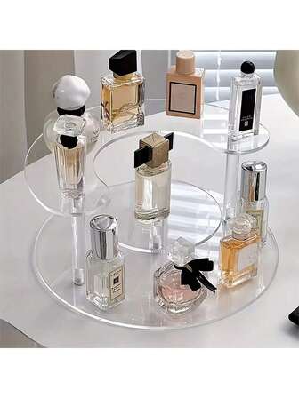 1pc Modern Acrylic Round And Trapezoidal Perfume Display Stand, Multi-Layer Cosmetic Storage Rack, High Quality Transparent Cosmetic Sample Rack
