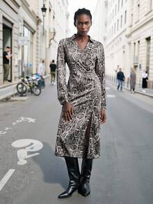 Maija 女士蛇皮印花长袖开衩连衣裙 - 彩色 - 查看 6